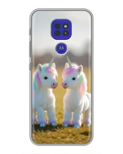 Чехол для Motorola MOTO G9 Play с картинкой «Пара единорогов»