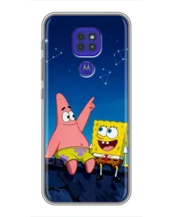 Чехол для Motorola MOTO G9 Play с картинкой «Губка Боб и Патрик ночью»