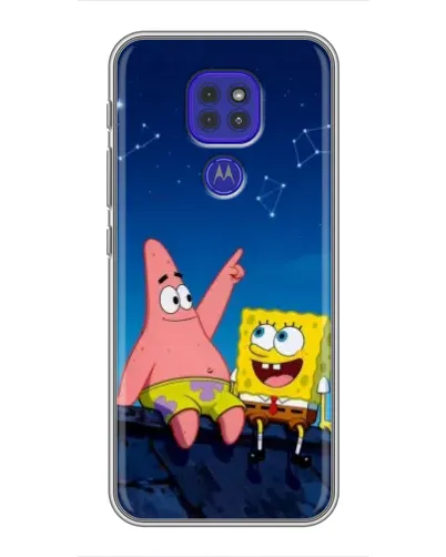 Чехол для Motorola MOTO G9 Play с картинкой «Губка Боб и Патрик ночью»