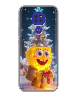Чехол для Motorola MOTO G9 Play с картинкой «Рождественский Спанч Боб»