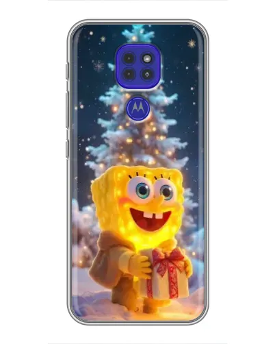 Чехол для Motorola MOTO G9 Play с картинкой «Рождественский Спанч Боб»