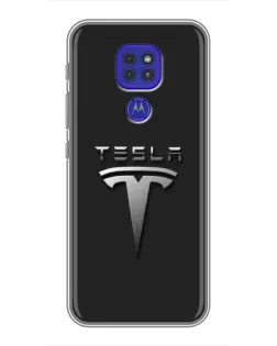 Чехол для Motorola MOTO G9 Play с картинкой «Стальной логотип Tesla»
