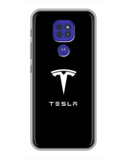 Чехол для Motorola MOTO G9 Play с картинкой «Tesla White Logo»