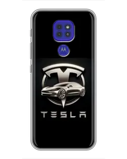 Чехол для Motorola MOTO G9 Play с картинкой «Tesla — серебристое авто»