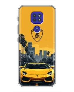 Чехол для Motorola MOTO G9 Play с картинкой «Желтый Lamborghini город»