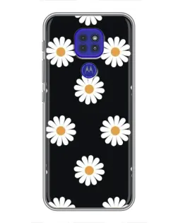 Чехол для Motorola MOTO G9 Play с картинкой «Ромашки на черном»
