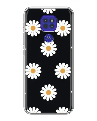 Чехол для Motorola MOTO G9 Play с картинкой «Ромашки на черном»
