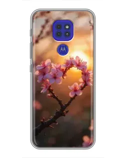 Чехол для Motorola MOTO G9 Play с картинкой «Розовый цвет сердце на фоне заката»