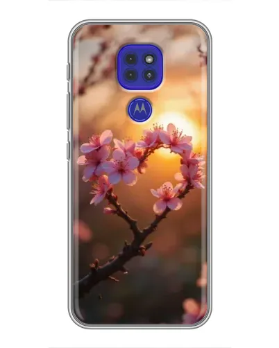 Чехол для Motorola MOTO G9 Play с картинкой «Розовый цвет сердце на фоне заката»