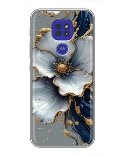 Чехол для Motorola MOTO G9 Play с картинкой «Белый цветок и золотой флюид»
