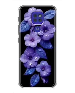Чехол для Motorola MOTO G9 Play с картинкой «Фиолетовые цветы с росою»