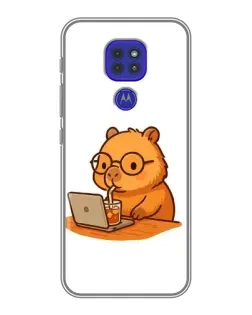 Чехол для Motorola MOTO G9 Play с картинкой «Капибара с ноутбуком»