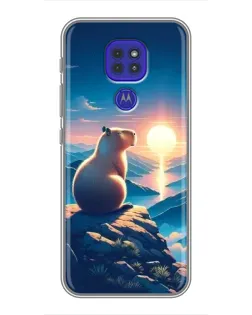 Чехол для Motorola MOTO G9 Play с картинкой «Закат солнца с капибарой»