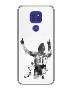 Чехол для Motorola MOTO G9 Play с картинкой «Черно-белый силуэт Месси»