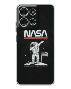 Чехол для Motorola Moto G96 5G с картинкой «NASA — шагаем по Луне»