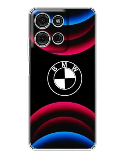 Чехол для Motorola Moto G96 5G с картинкой «Логотип BMW и неоновые дуги»