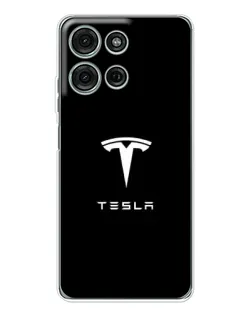 Чехол для Motorola Moto G96 5G с картинкой «Tesla White Logo»