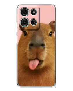 Чехол для Motorola Moto G96 5G с картинкой «Капибара с языком»