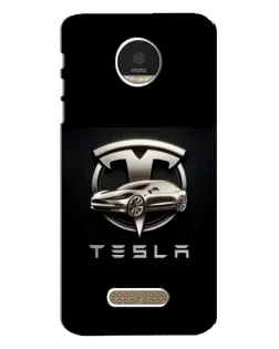 Чехол для Motorola MOTO Z Play с картинкой «Tesla — серебристое авто»