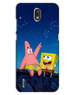 Чехол для Nokia 1.3 с картинкой «Губка Боб и Патрик ночью»