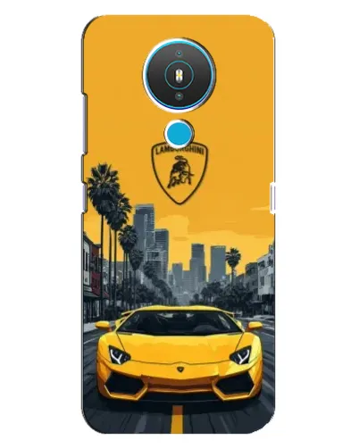 Чехол для Nokia 1.4 с картинкой «Желтый Lamborghini город»
