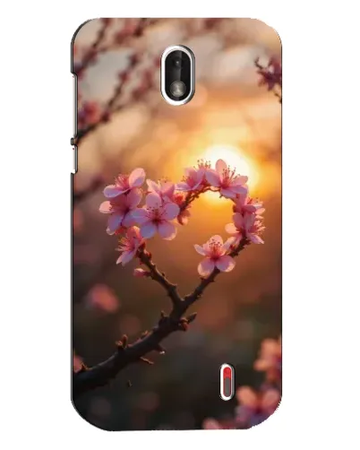 Чохол для Nokia 1 з картинкою «Рожевий цвіт  сердечко на тлі заходу»