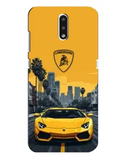 Чехол для Nokia 2.3 с картинкой «Желтый Lamborghini город»