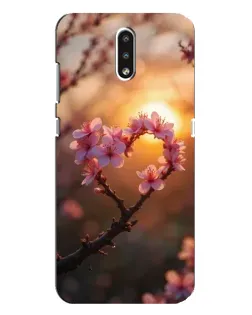 Чехол для Nokia 2.3 с картинкой «Розовый цвет сердце на фоне заката»