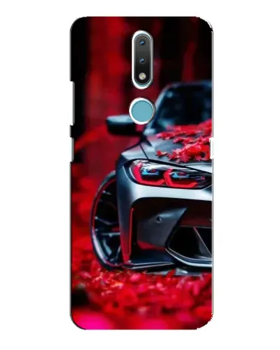 Чехол для Nokia 2.4 с картинкой «Спортивная BMW и цветы»