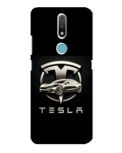 Чехол для Nokia 2.4 с картинкой «Tesla — серебристое авто»