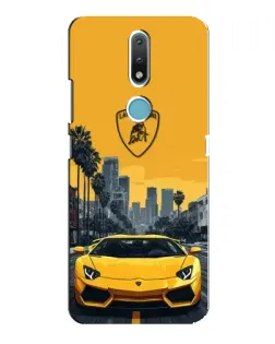 Чехол для Nokia 2.4 с картинкой «Желтый Lamborghini город»