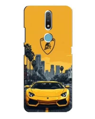 Чехол для Nokia 2.4 с картинкой «Желтый Lamborghini город»