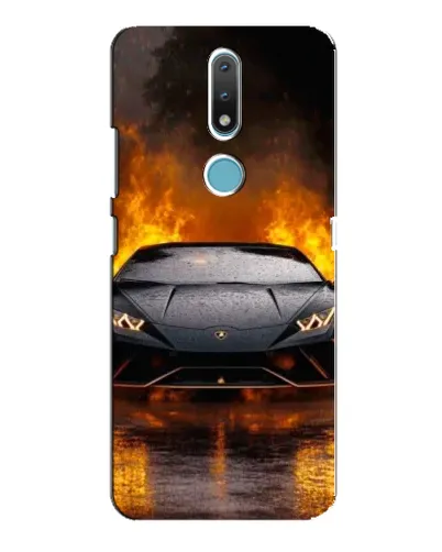 Чехол для Nokia 2.4 с картинкой «Lamborghini в огне»