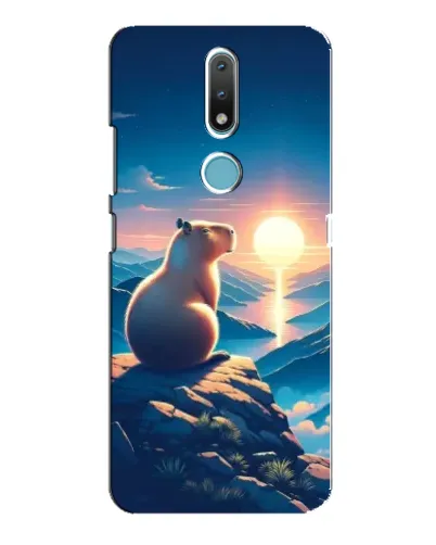 Чехол для Nokia 2.4 с картинкой «Закат солнца с капибарой»