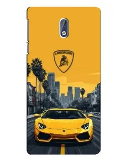 Чехол для Nokia 3.1 с картинкой «Желтый Lamborghini город»