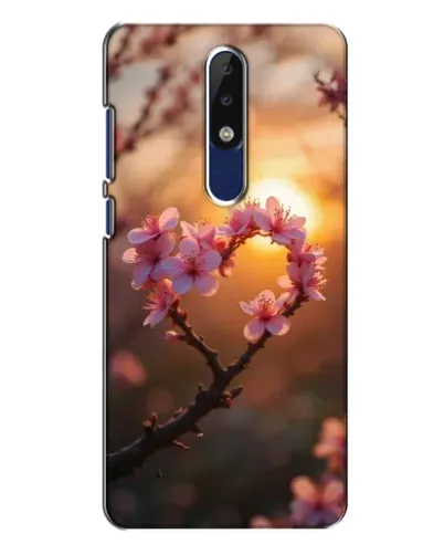 Чехол для Nokia 5.1 Plus (X5) с картинкой «Розовый цвет сердце на фоне заката»
