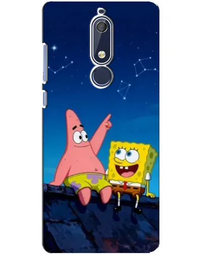 Чохол для Nokia 5.1 (2018) з картинкою «Губка Боб та Патрік вночі»