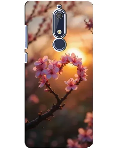 Чохол для Nokia 5.1 (2018) з картинкою «Рожевий цвіт  сердечко на тлі заходу»
