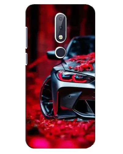 Чехол для Nokia 6.1 Plus с картинкой «Спортивная BMW и цветы»