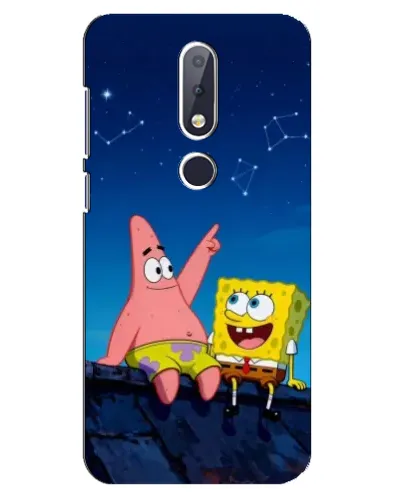 Чехол для Nokia 6.1 Plus с картинкой «Губка Боб и Патрик ночью»
