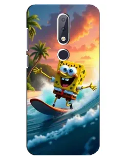 Чехол для Nokia 6.1 Plus с картинкой «Губка Боб серфингист»