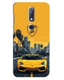 Чохол для Nokia 6.1 Plus з картинкою «Жовтий Lamborghini місто»