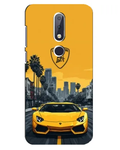 Чохол для Nokia 6.1 Plus з картинкою «Жовтий Lamborghini місто»