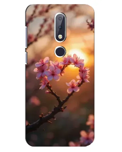 Чехол для Nokia 6.1 Plus с картинкой «Розовый цвет сердце на фоне заката»