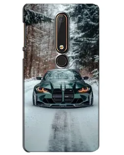 Чехол для Nokia 6 2018 с картинкой «BMW в зимнем лесу»