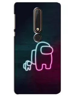 Чехол для Nokia 6 2018 с картинкой «Among Us неон-арт»