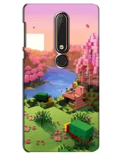 Чехол для Nokia 6 2018 с картинкой «Розовое дерево Minecraft»