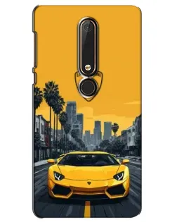 Чехол для Nokia 6 2018 с картинкой «Желтый Lamborghini город»