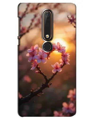 Чехол для Nokia 6 2018 с картинкой «Розовый цвет сердце на фоне заката»