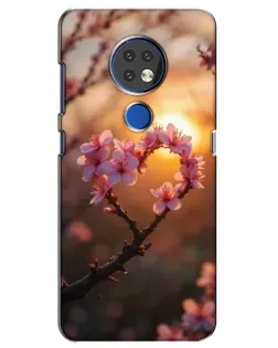 Чохол для Nokia 7.2 з картинкою «Рожевий цвіт  сердечко на тлі заходу»